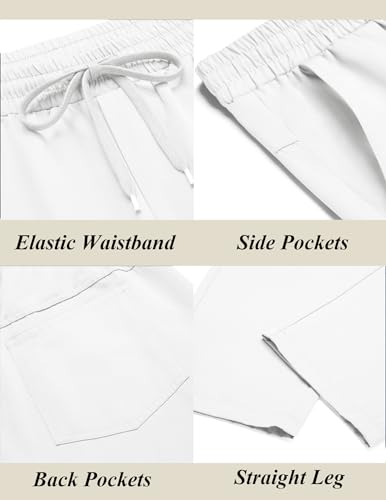 COOFANDY Men's White Pants Casual Flat-Front Expandable Waist Chino Slack Trousers Classic-Fit Fashion Pants