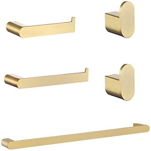 RANDOM Brushed Gold Bathroom Hardware Accessories Set Towel Bar Toilet Tissue Paper Holder Towel Holder SUS 304 Stainless Steel Nordic Minimalism Contemporary Hotel Round 5-Piece Style Wall Mount