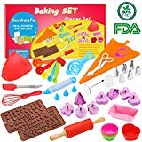 SANBANFU Kids Cooking Baking Set Baking Supplies Cupcake Decorating kit-40 pcs Include Silicone Chocolate Molds,Cupcake Cups,Cake Decorating kit,Cookie Cutters,Measuring Spoons,Rolling Pin