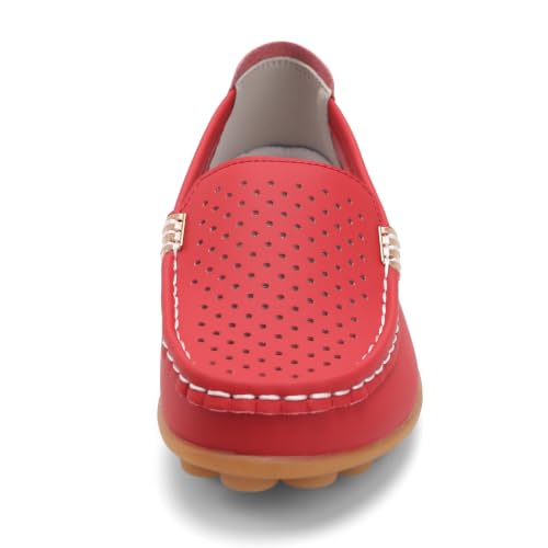 Image of Women's Comfortable & Lightweight Leather Loafers Slip-Ons Driving Walking Mocs Boat Shoes Cute Business Casual Dress Shoes Work Flats for Women