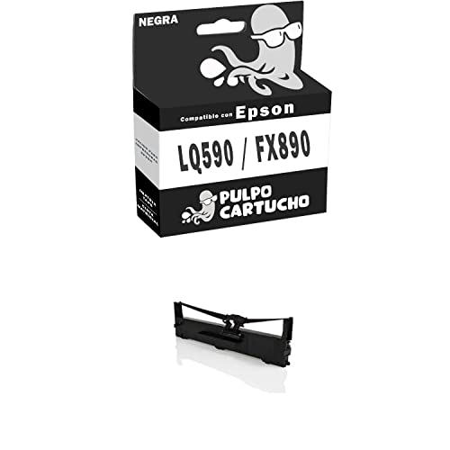 Pulpo Cartucho - Cinta Matricial LQ590/FX890 Negro Compatible con Epson LQ-590/FX-890 / Ref. C13S015329/C13S015337 - Valido para Impresoras FX 890 / LQ 590 / LQ 590K