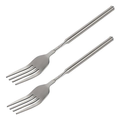 Extendable Fork,8.7 to 25.4 Inch Expandable fork prank,Expandable fork,Telescopic BBQ Fork, Stainless Steel, Extendable Handle,Long Dinner Fruit Dessert Cutlery (2 Pcs)