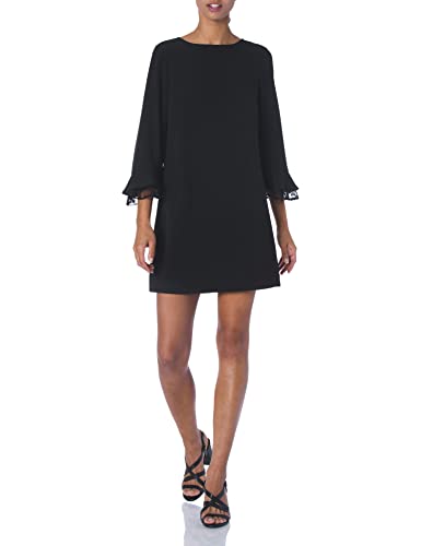 Tahari by Arthur S. Levine Women's Bell Sleeve Shift Dress with Lace Detail, Black, 4