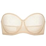 DOBREVA Women's Strapless Bra See Through Sheer Underwired Bras Unlined Plus Size Beige 34F