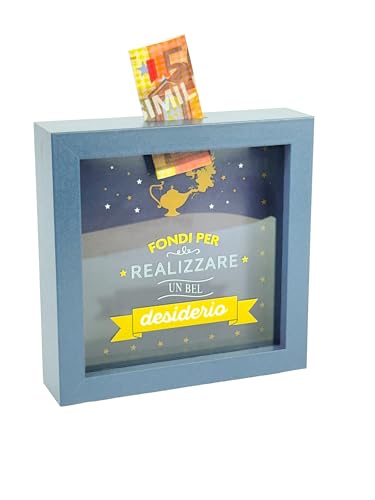 Salvadanaio Decorativo in Legno, Design Desiderio, 16x16 cm, Blu Navy