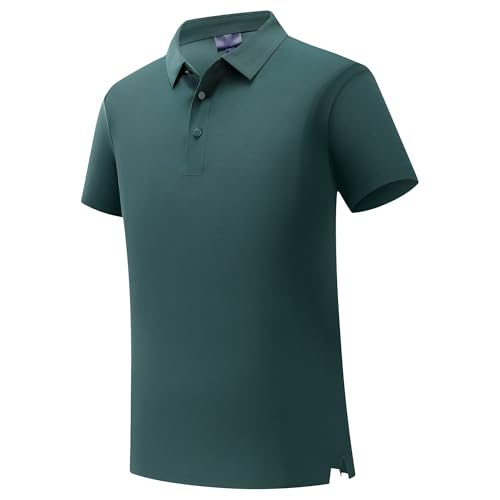 Men Quarter Button Workplace Shirt Simple Short Sleeve Paul Collar T Shirts Summer Classic Cotton Pullover Tops (Green,Medium)