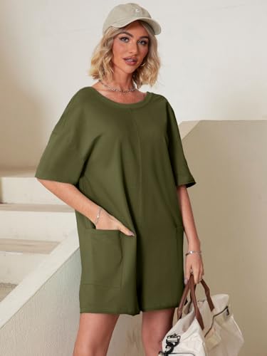 Combinaison décontractée avec short ample et grand dos nu fluide coloris vert - 4
