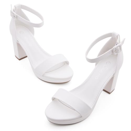 Image of Shoe Land Platform Heels for Women | 3.75 Inch Chunky Block Heeled Sandals with Ankle Strap | Open Toe Strappy High Heels for Wedding, Party & Formal Events