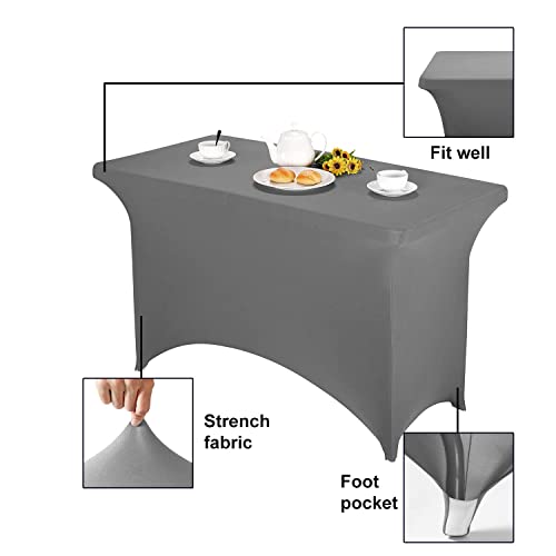 Image of FORLIFE 2Pack Spandex Table Covers,Fitted Tablecloth for Rectangular Tables, Stretch Patio Table Covers, Universal Spandex Table Cover for Wedding, Banquet, Party (4ft, Gray)