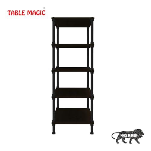Image of TABLE MAGIC Jazz Shoe Rack Wooden Organizer | 5-Tier Multipurpose Shoes Stand for Home Wooden Shelves with & Steel Frame, Space-Saving Home Organizer, D30 x W60 x H85cm - Wenge