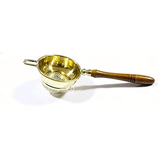 Mittal Teas Mini Brass Strainer | Ideal for 2 Cups | Easy to Use | Perfect for Tea & Coffee | Long Wooden Handle for Firm Grip & Easy Straining