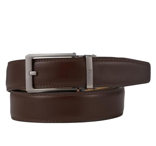 Image of Tonywell Men's Leather Ratchet Belt, 1 3 /8 inch Adjustable Dress Belt, Trim to Fit