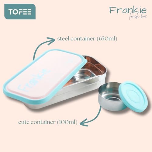 Image of TOFEE Small Frankie Stainless Steel Lunch Box with 1 Small Box Compact Design Airtight Leak Proof Lunch Box for Office, School, Picnic,Lunch Box for Kids,School,Girls,Boys (Baby Peach)
