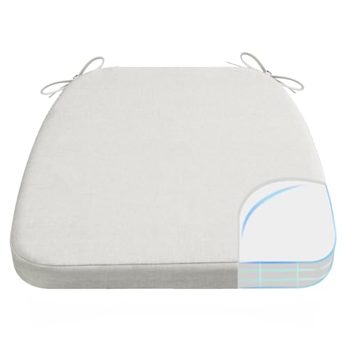 Image of AAAAAcessories D-Shaped Chair Cushions, 2 inch Thick Dining Chair Pads with Ties and Removable, Machine-Washable Cover, 17 inch x 16 inch, Natural Linen