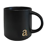 COLLECTIVE HOME - Black Monogram Ceramic Mugs, 15 oz Golden Initial Coffee Cups, Elegant Alphabet Tea Mugs, Personalized Halloween Mug with Gift Box, Perfect for Office and Home Décor (a)