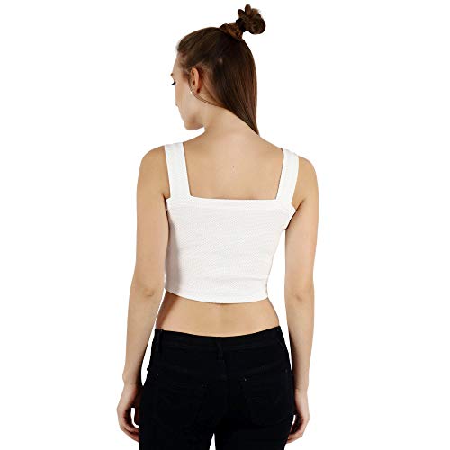Image of POPWINGS Solid Casual Sleeveless Regular-Fit Crop Tops for Women with Front Chain| Crop Tops for Women Stylish Western Summer Wear