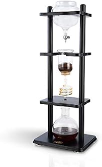 Yama Cold Brew Maker I Ice Coffee Machine With Slow Drip Technology I Makes 6-8 cups (32oz), Large Capacity Cold Brew Coffee Tower, Black Wood Straight Frame
