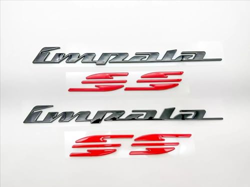 Image of 2Pcs 94-96 Impala Ss Rear Quarter Panel Emblems 3D Letter Badge Car Decal Nameplate Replacement for SS (Black Red)