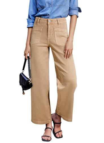 Sidefeel Jeans for Women High Waisted Stretchy Straight Leg Jeans Trendy Loose Zimbaplatinum Ankle Denim Pants Khaki Size 12