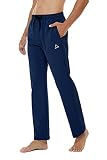 SILKWORLD Men's Cotton Yoga Athletic Pants Casual Loose Fit Running Male Sweatpant with Zipper Pocke