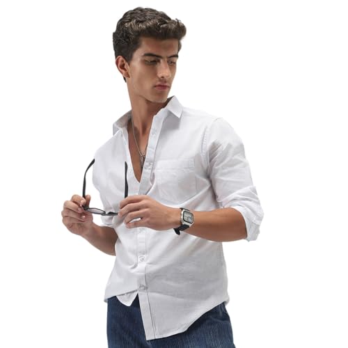 Image of Urbano Fashion Men's Cotton Full Sleeve Regular Fit Casual Solid Slub Shirt with Spread Collar