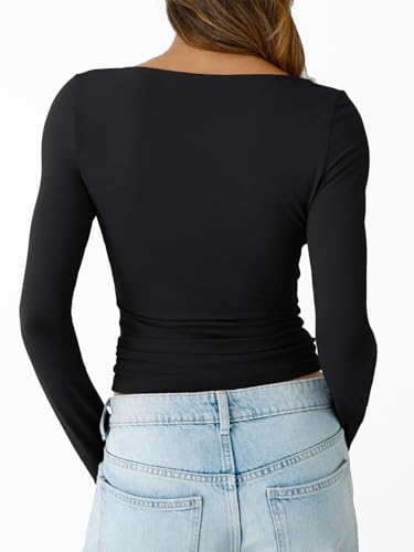 Trendy Queen Womens Long Sleeve T Shirts 2025 Fall Workout Square Neck Going Out Tops Cute Basic Tee Y2k Fitted Clothes4