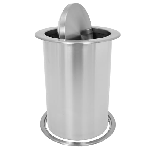DIKACA Basurero de Encimera Empotrado Acero Inoxidable 29l con Tapa Redonda Silenciosa para Cocina y Oficina, Bote de Basura Incorporado y Conducto de Basura para Uso Doméstico