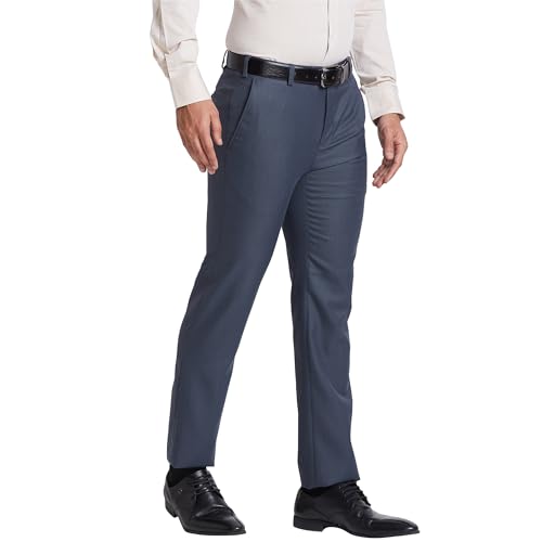 Image of Raymond Men Slim Fit Solid Pattern Poly Viscose Blend Flat Front Formal Trouser