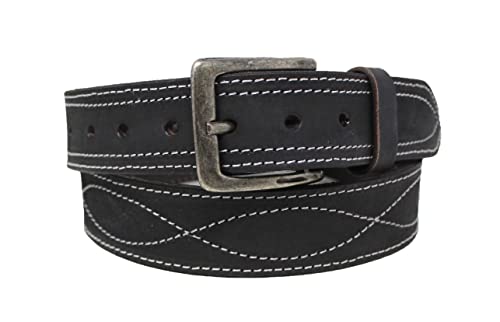 35-36 Men's Leather Casual Fancy Stitched Belt Removable Buckle 26AA66BK