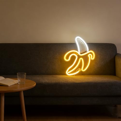 Image of LED Cute Banana Fruit Neon Sign for Wall Decor,3x AA Battery or USB Operated Weird Neon Signs Funny Night Lamps Light Up Signs for Christmas,Summer Pool Party,Nursery, Home Decor
