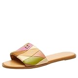 Coach Women's Quilted Patch Holly Sandal Flat, Honey Brown/Multi, 6