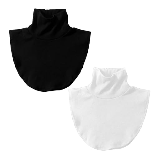 NYGGTYK 2 Bufandas de Cuello Alto para Mujer, Protector Solar, Cálido, Capa, Tortuga, Falso, Una Pieza, Camisa - Negro, Blanco