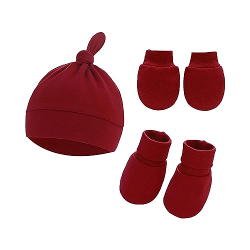 Baby Hats Mittens and Socks Set Unisex Cotton 𝐁eanie Cap and Scratch Mitten Non-Slip Baby Ankle Socks for Boys