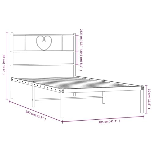 vidaXL Bettgestell, Bettrahmen mit Kopfteil Lattenrost, Metallbett Bett für Schlafzimmer, Einzelbett Gästebett, Metall Weiß 100x200cm – Bild 3