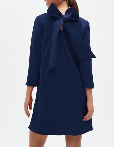 Kedera Women's Fall Bow Tie Dress Casual Mini Dress Ruffle Mock Neck Long Sleeve Dress Swing Elegant Shift Dress4