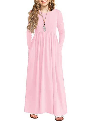 Image of Arshiner Girls Maxi Dress Long /Short Sleeve Casual Holiday Dress with Pockets for 5-13 Years