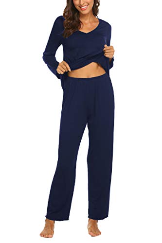 Image of Ekouaer Womens Pajama Sets 2 Piece Lounge Set Fall Winter Pajamas Long Sleeve Pjs Top and Pants Soft Pj Sets Loose Sleepwear