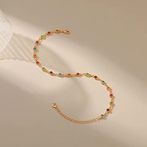 18K Gold Plated Anklet, Adjustable Bohemian Square Coloured Zirconia Anklet, Beach Holiday Jewellery For Women - Image 4