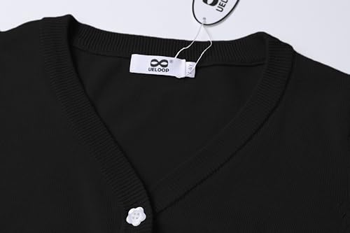 Girls Cropped Cardigan Sweater [Cute Petal Buttons] 3/4 Sleeve Short Cardigan for Dress3