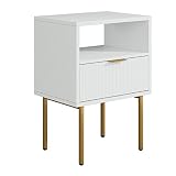 Masupu Nightstand,Mid-Century Modern Bedside Table with Storage Drawer and Open Wood Shelf,Small Gol