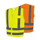 Colete Refletivo Fluorescente EPI Alta Visibilidade com 1 Bolso e Zíper para Trânsito e Obra (G, Amarelo)