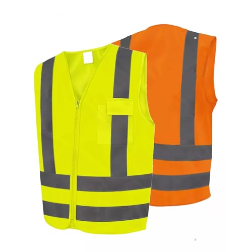 Colete Refletivo Fluorescente EPI Alta Visibilidade com 1 Bolso e Zíper para Trânsito e Obra (BR, Numérico, 50, 52, Regular, Regular, G, Amarelo)