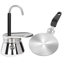 1 Cup Single Tube Moka Pot Uncoated Stainless Steel Stovetop Espresso Maker 13cm/5.1in Induction Cooker Adapter Plate Stainless Steel Heat Sink