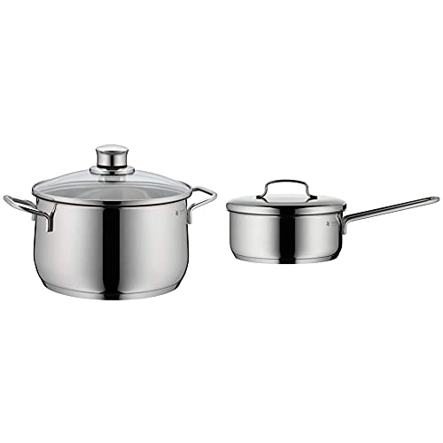 WMF Diadem Plus Kochtopf Induktion Fleischtopf 20cm hoch, Induktionstopf 3,7l & Mini Stielkasserolle 16cm Metalldeckel, Kochtopf klein 1,2l, Milchtopf, kleiner Topf für Singlehaushalt