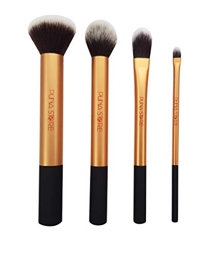 Puna Store Synthetic Bristle Makeup Brush Set with Storage Pouch - Bronze, 4 Pieces, PNRT4