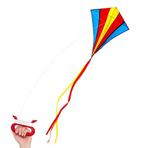 KiAKUO Enormes cometas coloridas para niños y adultos Easy Flyer Rainbow Cometas para juegos familiares al aire libre Durable Poliéster Gran Rainbow Diamond Kite Cover