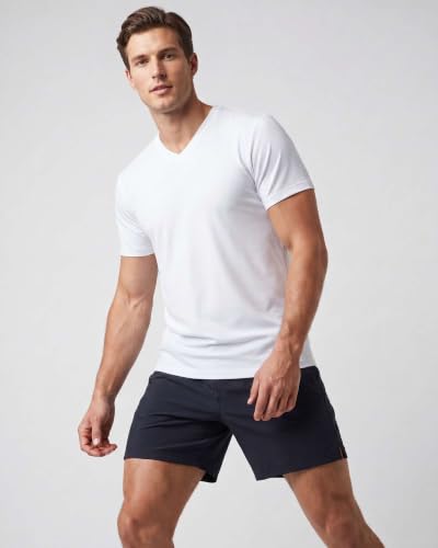 Image of Echo 5 Pack: Men's V Neck Quick Dry Fit Dri-Fit Short Sleeve Active Wear Training Athletic Essentials T-Shirt Tee Fitness Gym Workout Undershirt Top-Set 2,L