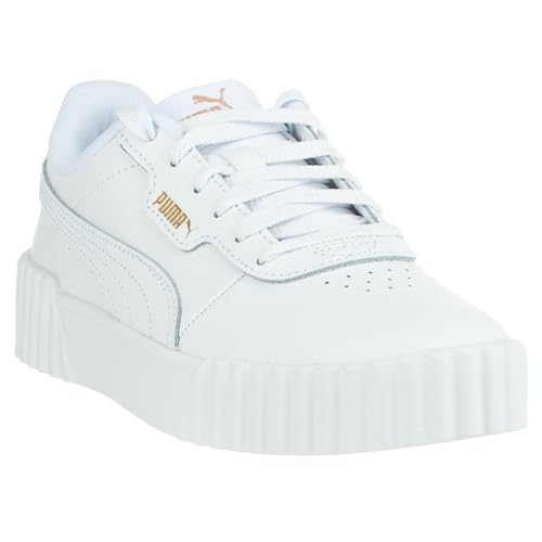 PUMA Womens Carina 3.0 Lace Up Sneakers Shoes Casual, Puma White-puma Gold, 6 M3