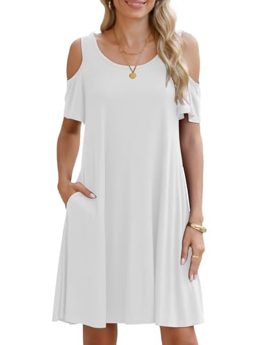 Image of BELAROI Womens Plus Size Dresses Short Sleeve Cold Shoulder Casual T Shirt Swing Dress Summer Beach Sundress