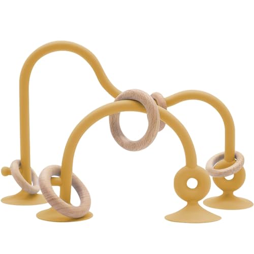 Image of zeeloopbee High Chair Toys with Suction Cups For Infant Toddlers Silicone Suction Cup Montessori Educational Teething Toys for Babies Ages 0-6 M+ Baby Teething Toys for 6 to 12 Months(Brownish Yellow)